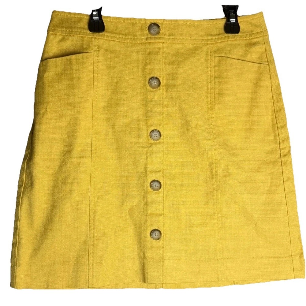 Loft Outlet Women's Size 2 Yellow Button Front Mini Skirt Cotton Blend Pockets